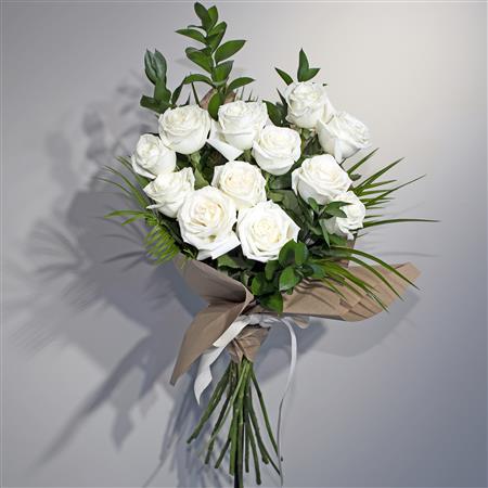 Long Stem Roses Wrapped - Tara Exclusive Select White