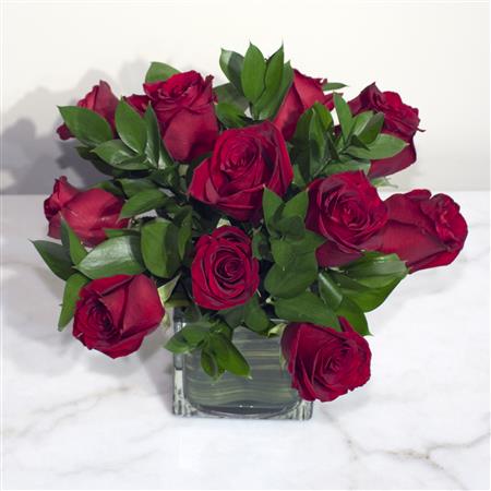 12 Roses in Glass Cube - Contemporary Collection