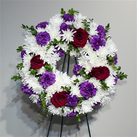 Wreath in Vibrant Reds, Whites and Purples