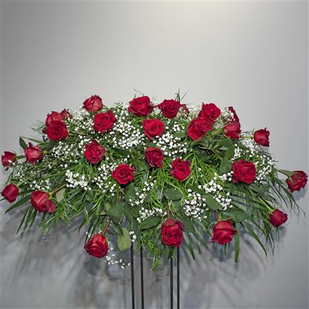 Casket Spray - Tribute with 36 Roses plus Baby&#39;s Breath